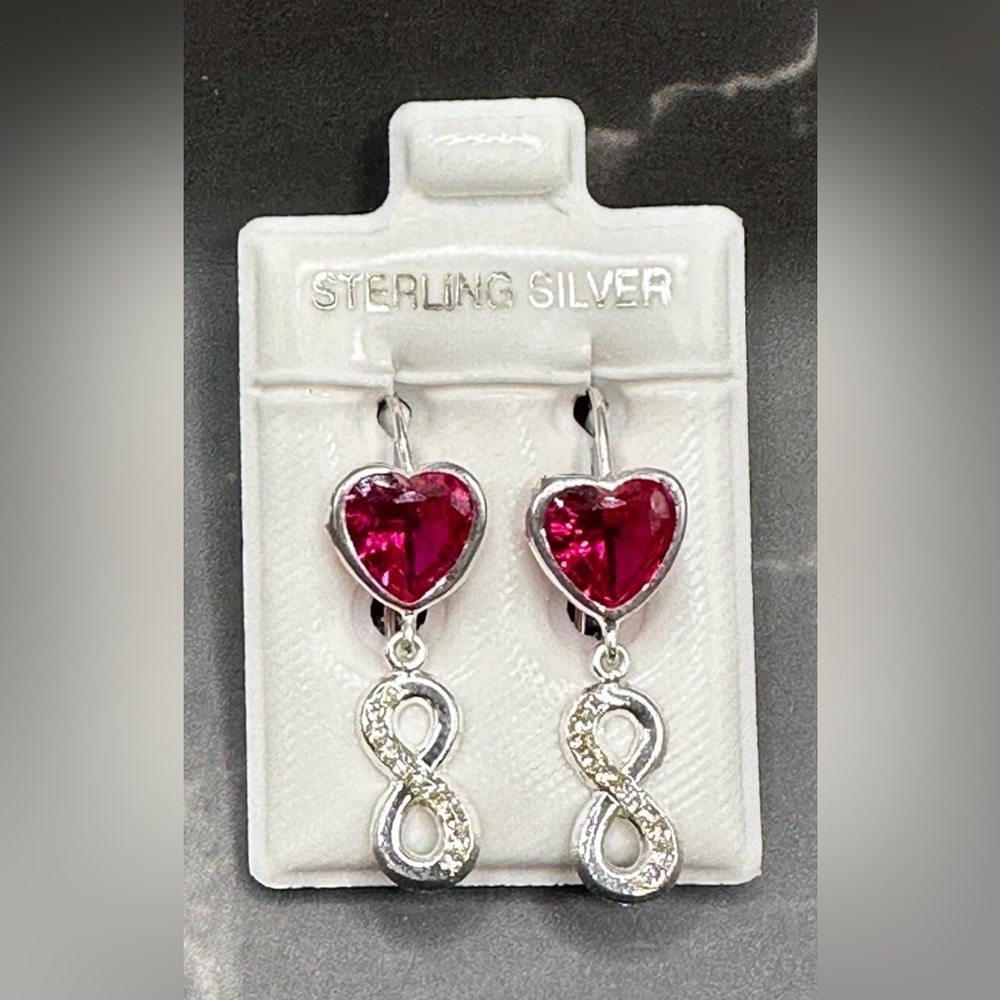 Sterling Silver Heart Earrings with Red Gemstones